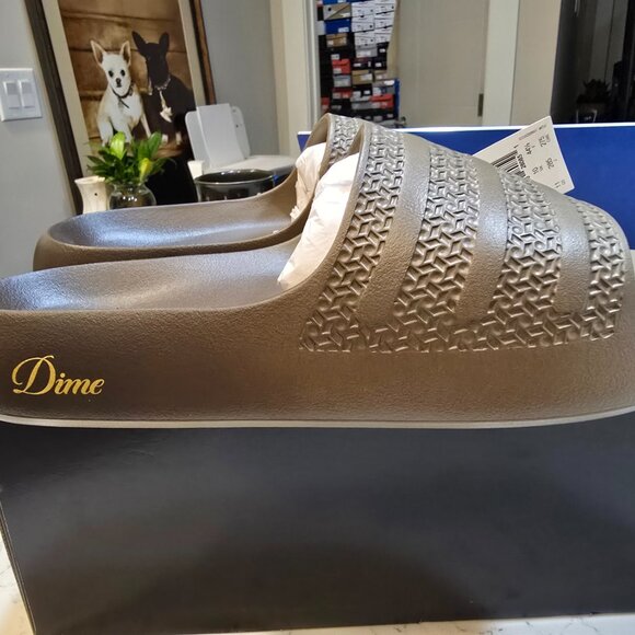 New Mens ADIDAS ADILETTE AYOON X DIME SLIDE IG2043 BROWN GOLD SIZE 10 NEW W 11 - Picture 5 of 14